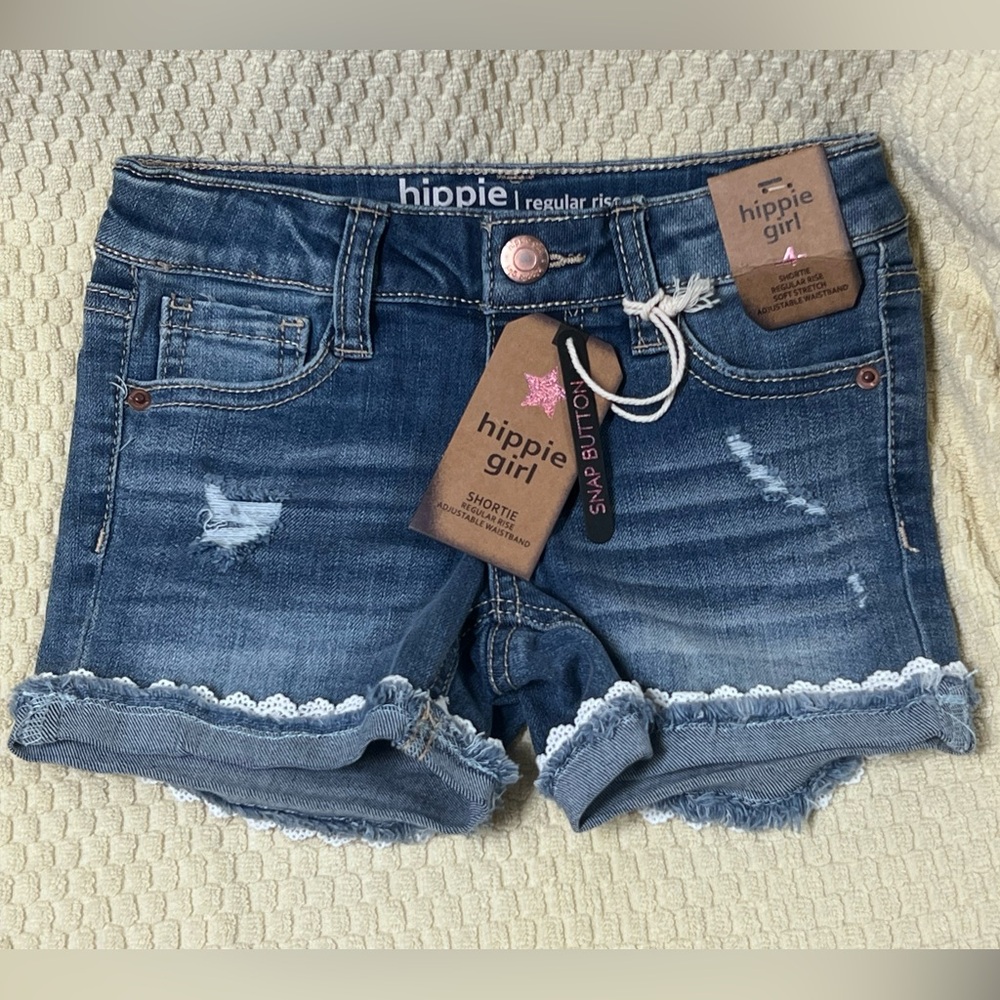 Hippie Girl Denim Distressed Cuffed Shorts Size 4 & 5 NWT